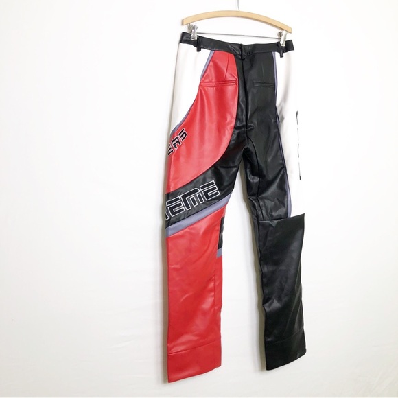 Fashion Nova faux, leather color block let’s race Moto pants - Picture 7 of 10